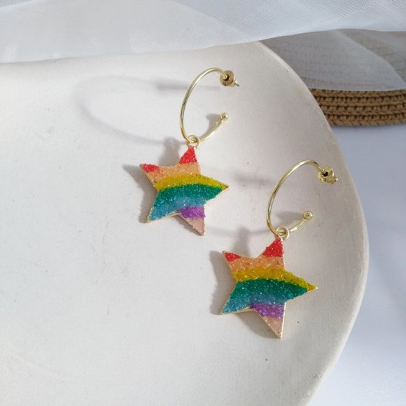 Rainbows 🌈💙Pride LGBTQ Heart Star Hoop Earrings - Picture 7 of 9